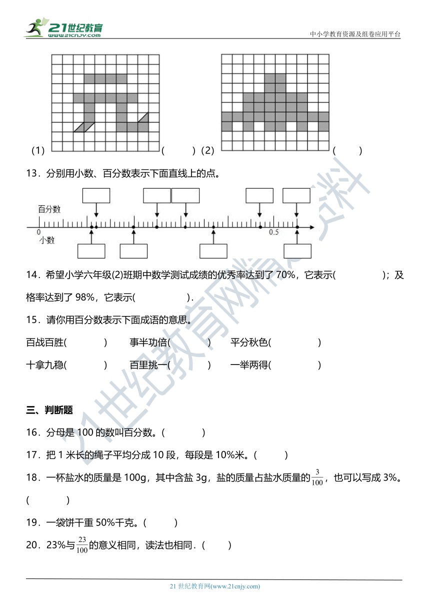 人教版六年级上册6.1《百分数的意义和读写》同步练习（含答案）