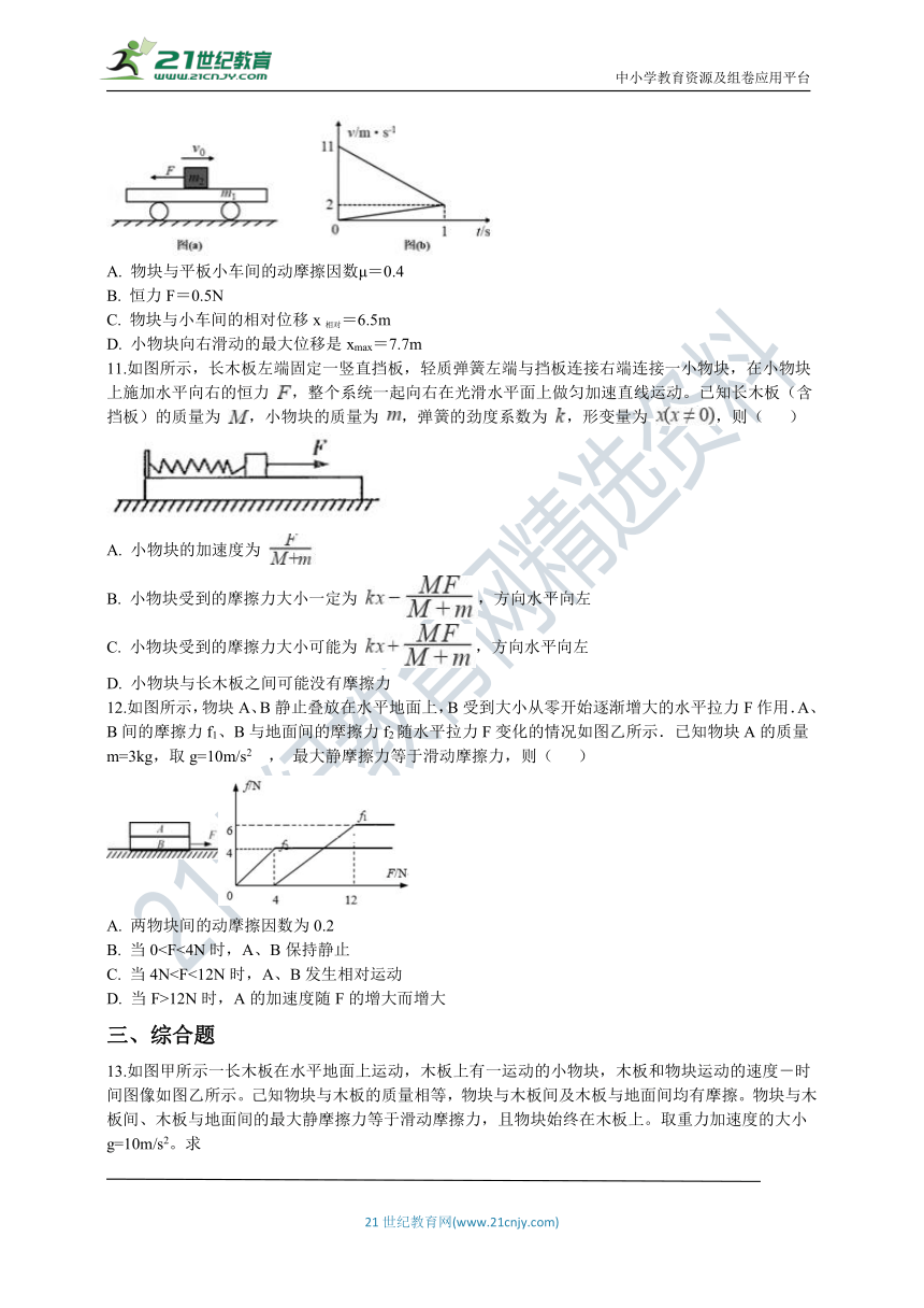 高中物理人教（新课标）必修1同步练习：第四章 专题 板块模型（word版 含解析）