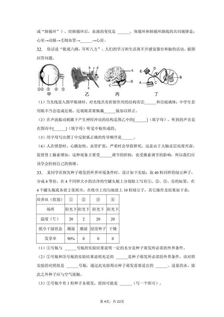 2022-2023学年宁夏中卫市中宁县八年级（上）期末生物试卷（含解析）