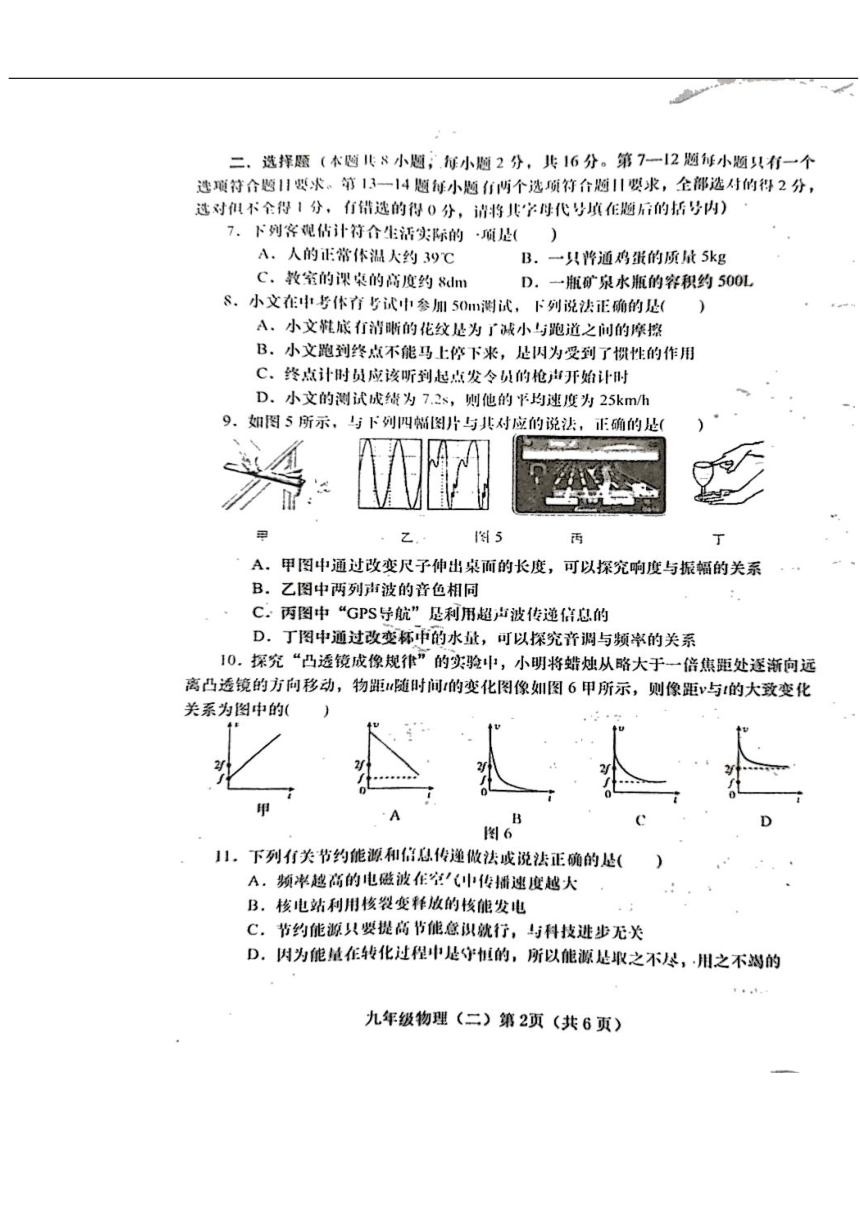 2022年河南省镇平县九年级中招模拟训练物理试卷（图片版含答案）