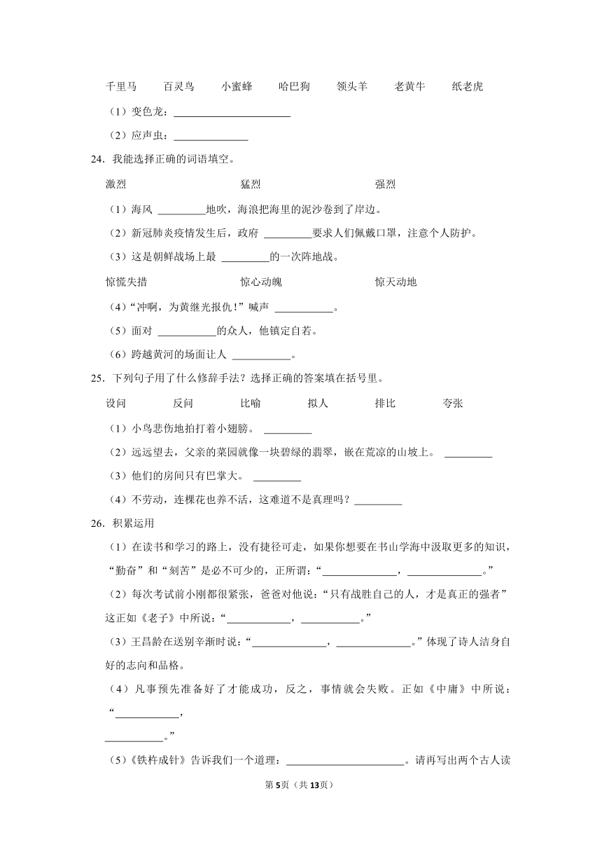 语文四年级下册期末基础知识过关练习卷（含解析）