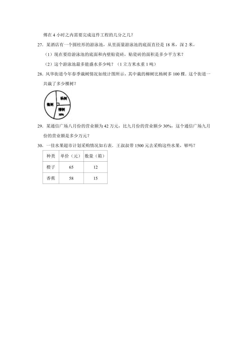 六年级下册数学试卷   2021年湖北省武汉市江汉区小升初数学试卷  人教版（含答案解析版）