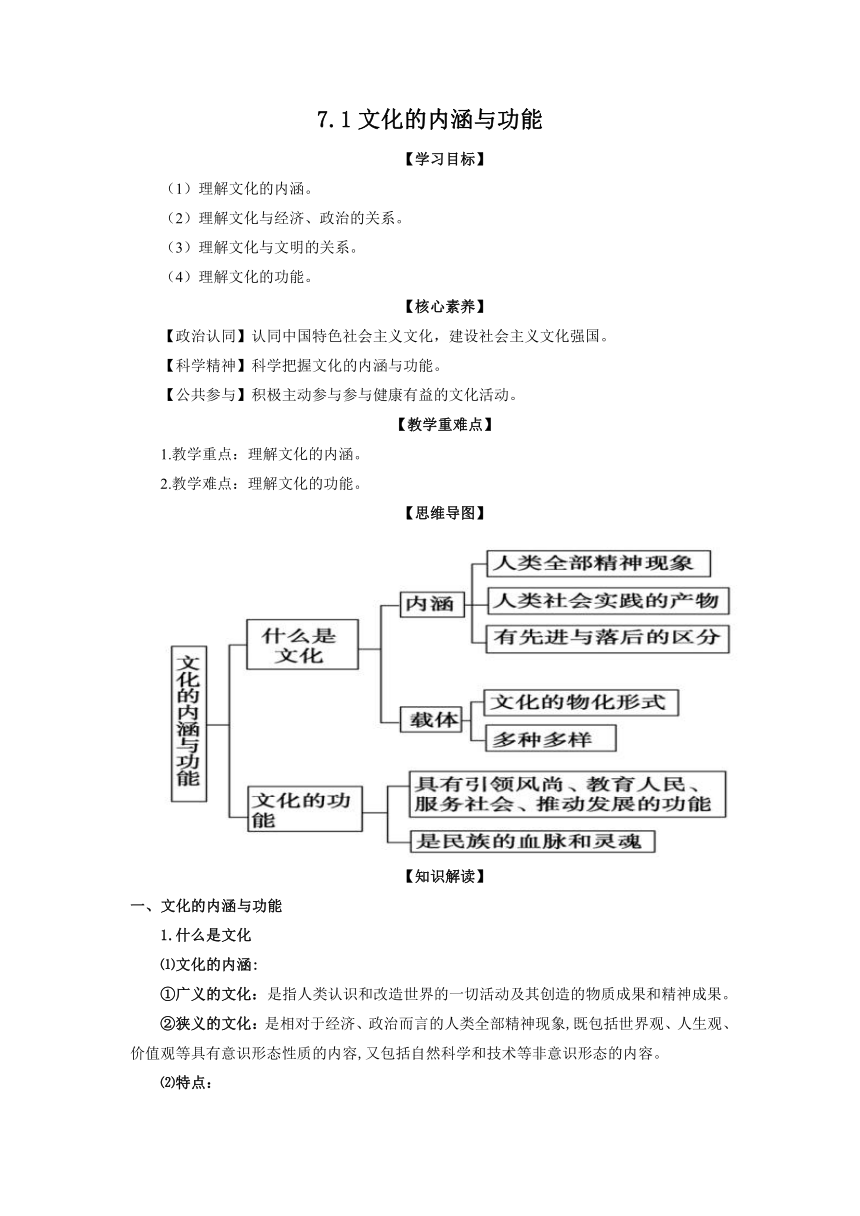 7.1文化的内涵与功能 学案