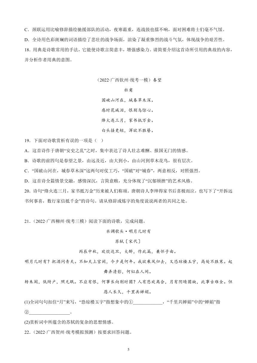 广西壮族自治区2023年九年级中考备考语文专题复习：诗歌鉴赏题（含解析）