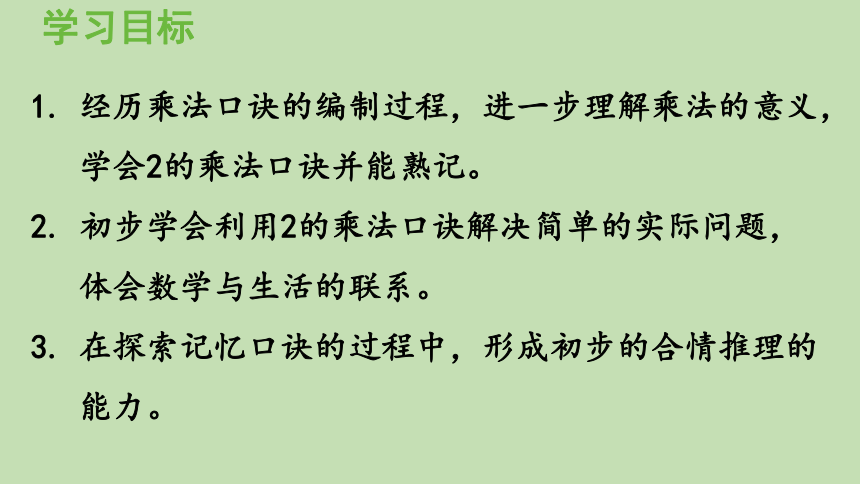 青岛版数学二年级上册 二看杂技——表内乘法（一）  信息窗2   2的乘法口诀 课件（25张ppt）