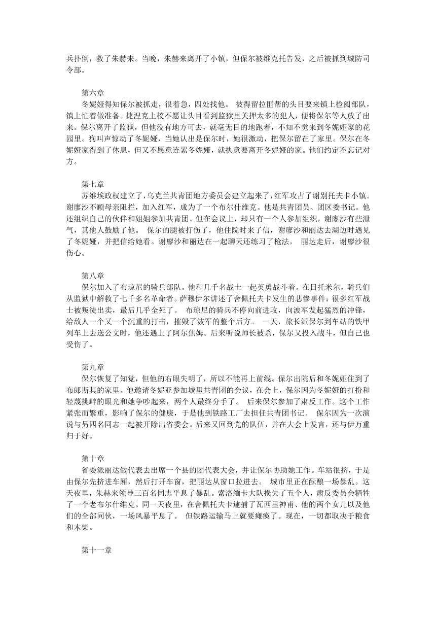 2023年中考语文复习专题《钢铁是怎样炼成的》每章概括