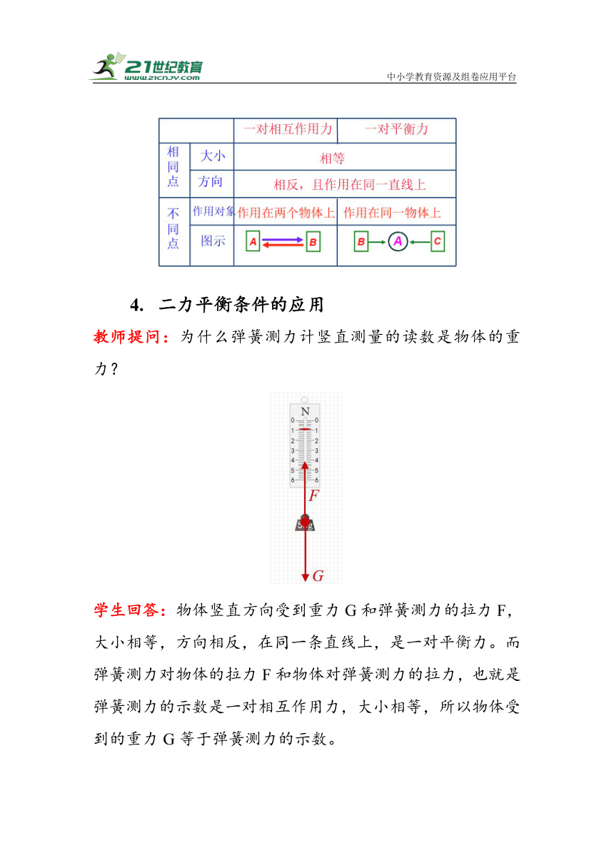 人教版物理八年级下册《二力平衡》教案