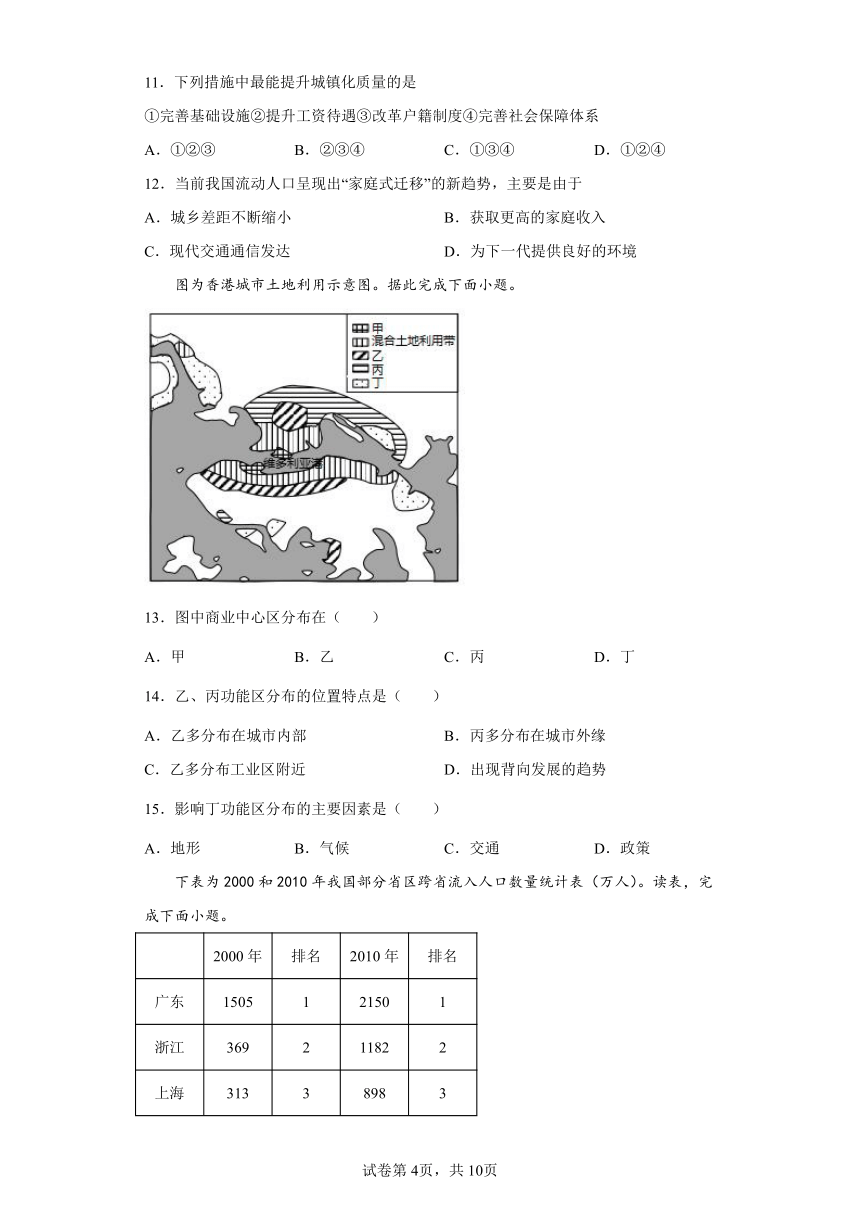 第二章 乡村和城镇 单元训练 （Word版含答案）