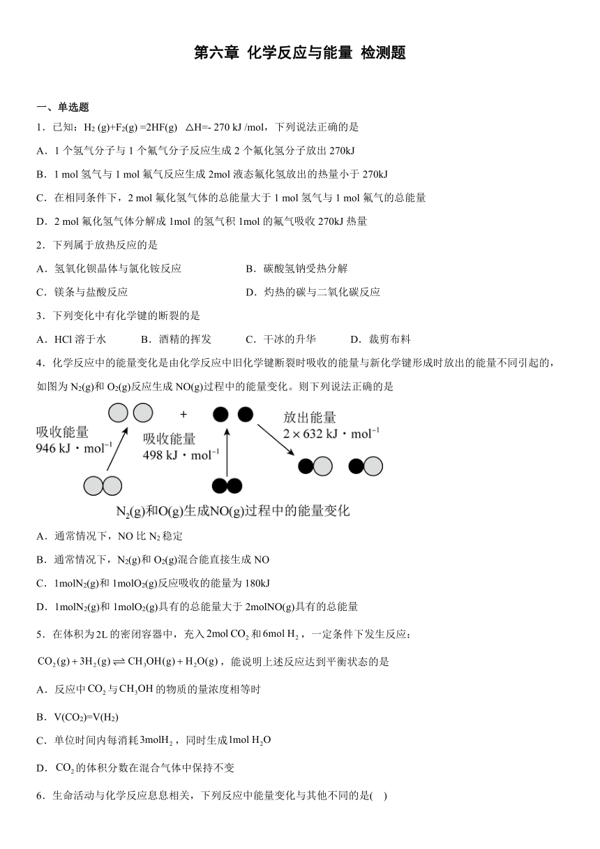 第六章化学反应与能量单元测试（含解析）高一下学期化学人教版（2019）必修第二册