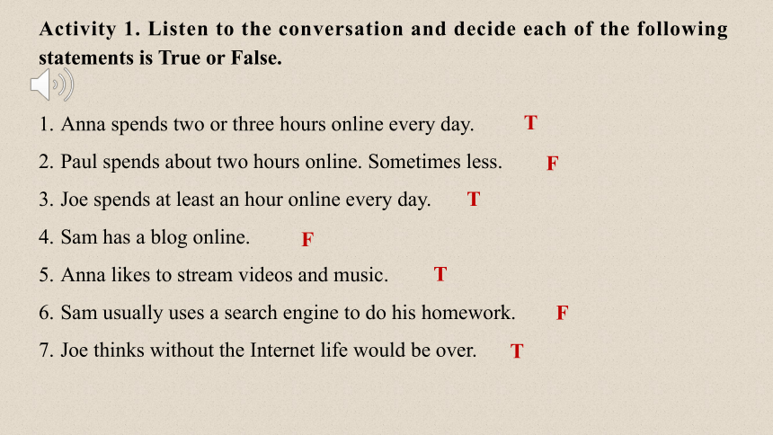 人教版（2019）必修第二册 Unit 3 The internet Listening and Speaking  课件(共13张PPT，内镶嵌音频)