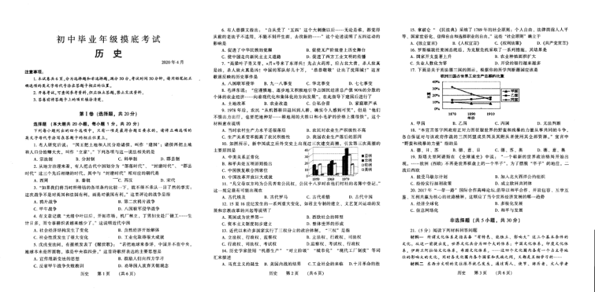 河南省濮阳濮阳县2020年九年级4月模拟考试历史试题（扫描版，含答案）