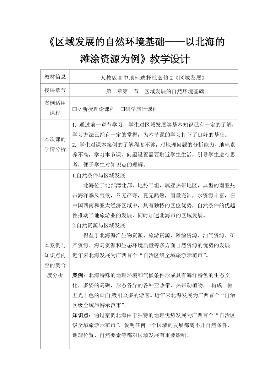 2.1 区域发展的自然环境基础 表格式教案