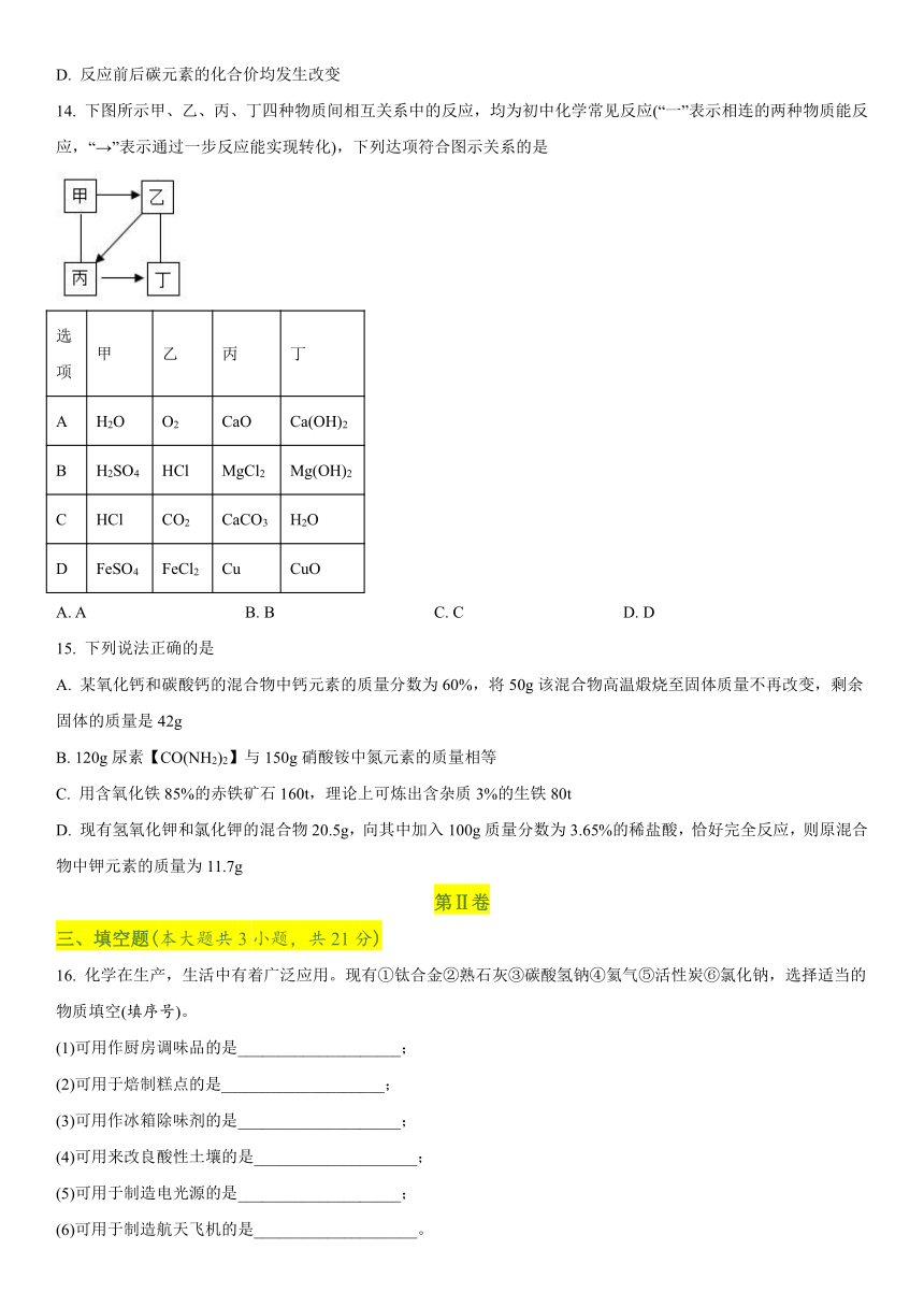 2021年天津市中考化学真题试卷（含答案）