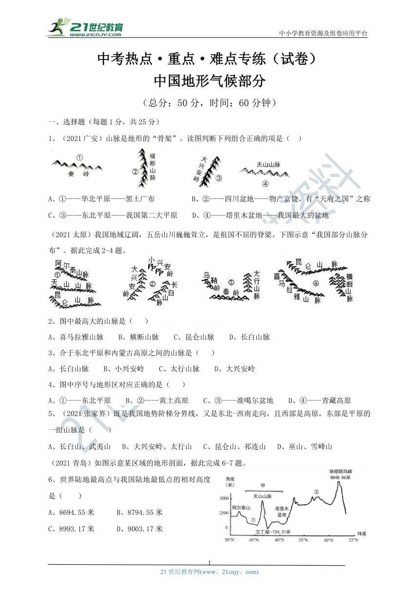 中考地理热点·重点·难点专练（试卷）中国的地形气候部分