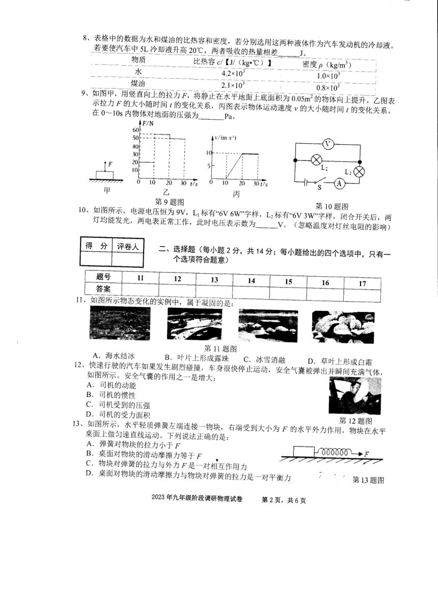 2023年安徽省六安市金寨县九年级二模联考物理试卷（PDF版 无答案）