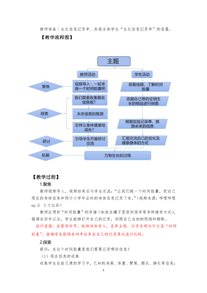 教科版（2017秋）二年级下册2.6  身体的时间胶囊  教学设计