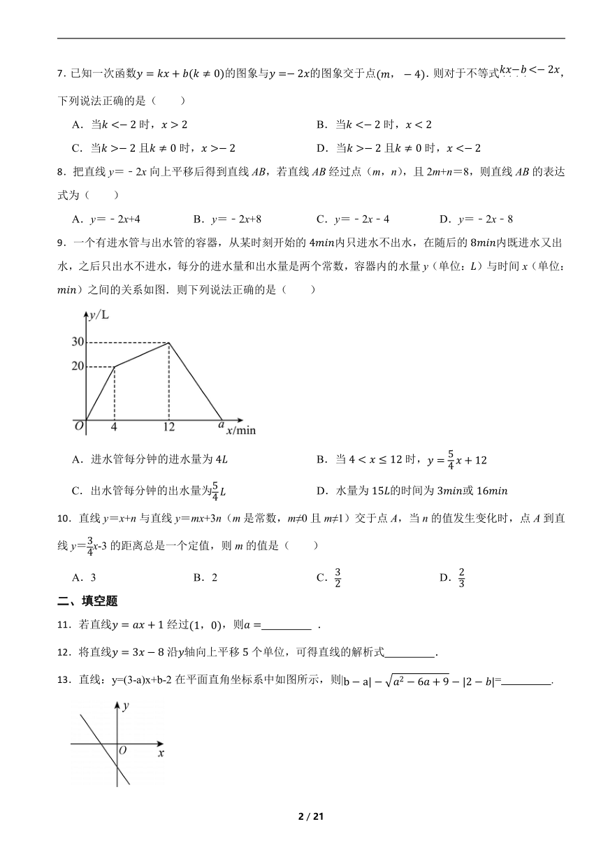 人教版八年级下册第十九章一次函数练习 （含解析）