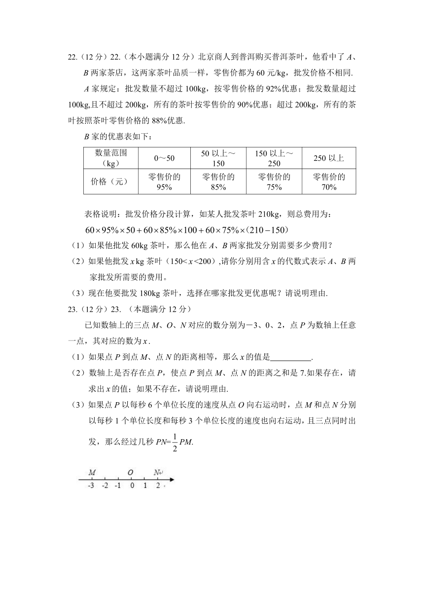 2020-2021学年云南省剑川县七年级数学上册期末统测题（word版含答案）