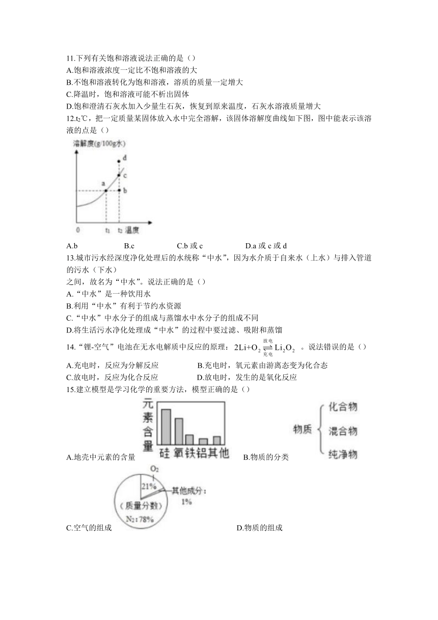 上海外国语大学双语学校2022-2023学年九年级上学期期中化学试题（含答案）