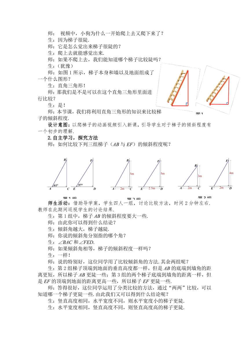 2.1锐角三角函数（1）教学设计2022—2023学年鲁教版（五四制）数学九年级上册