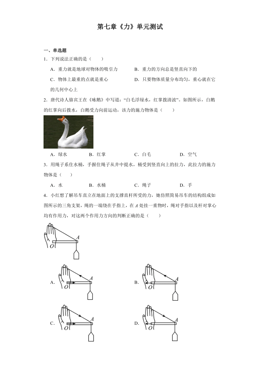 第七章《力》单元测试（含答案）2023-2024学年人教版八年级物理下册