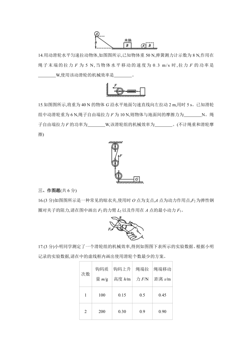 北师大版物理八年级下册课课练：第九章  机械和功  单元综合测试（含答案）