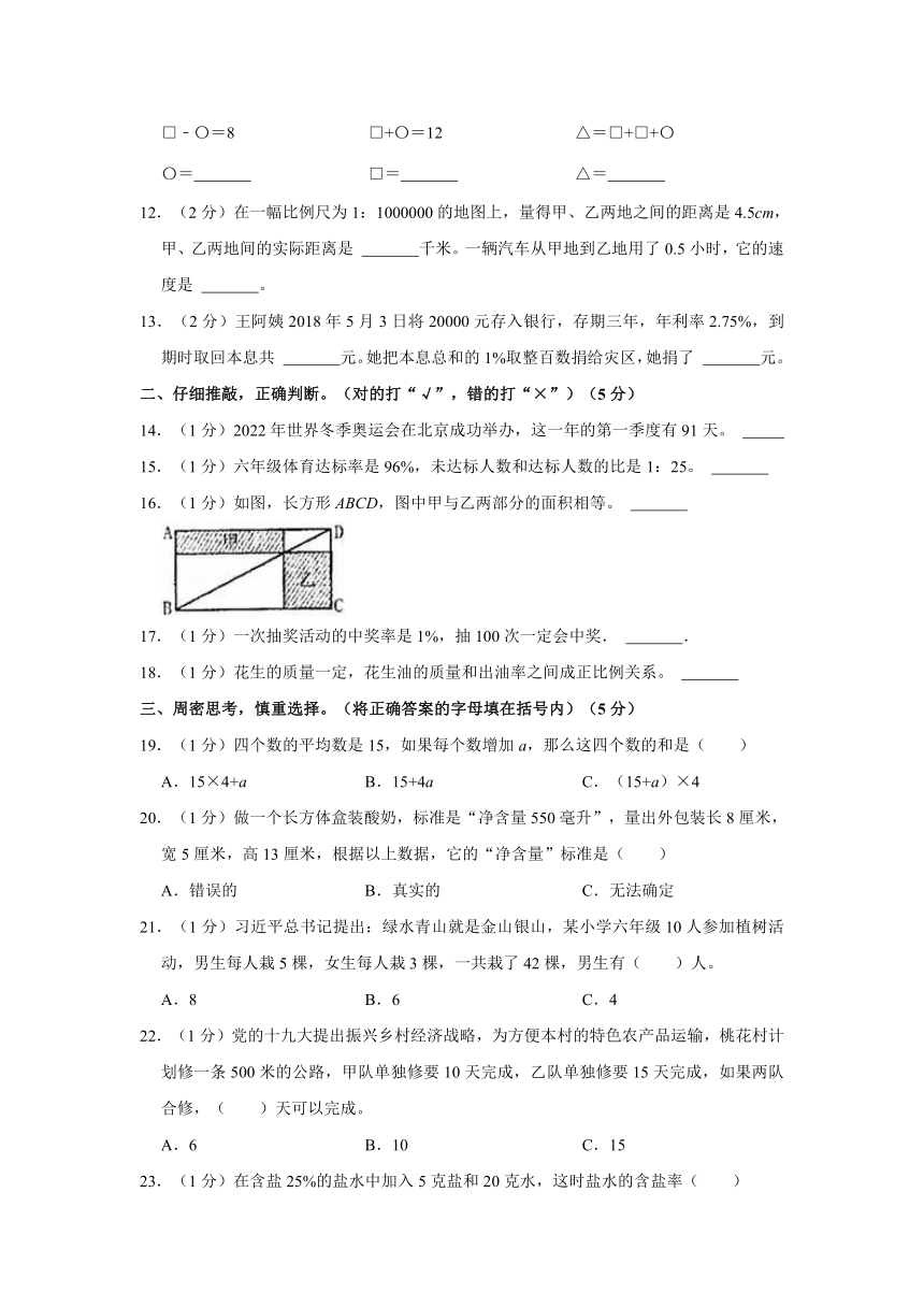 2022年河南省漯河市郾城区小升初数学试卷（含答案）
