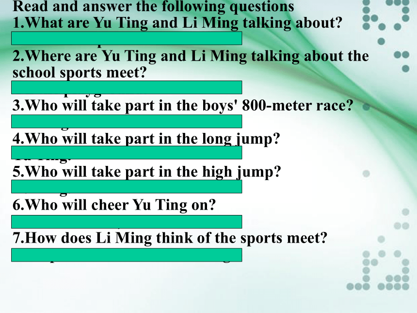 Unit1 Topic3 The school sports meet is coming Section A 课件(共15张PPT)