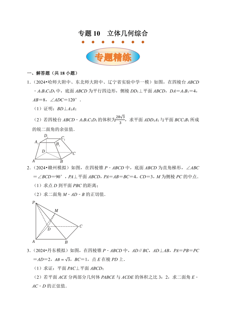 专题10 立体几何综合考点精练-2024年高考数学三轮冲刺讲与练（含解析）