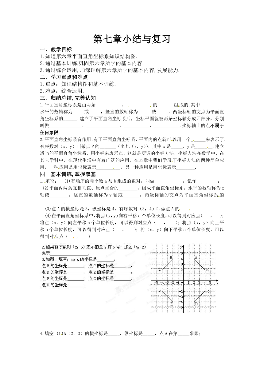 人教版数学七年级下册 第七章 平面直角坐标系 小结与复习学案（无答案）