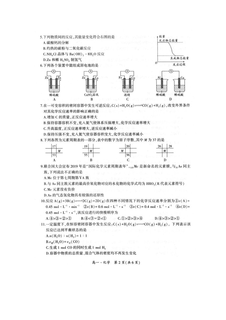 河南省驻马店市正阳县高中2020-2021学年高一下学期期中联考化学试卷 扫描版含解析