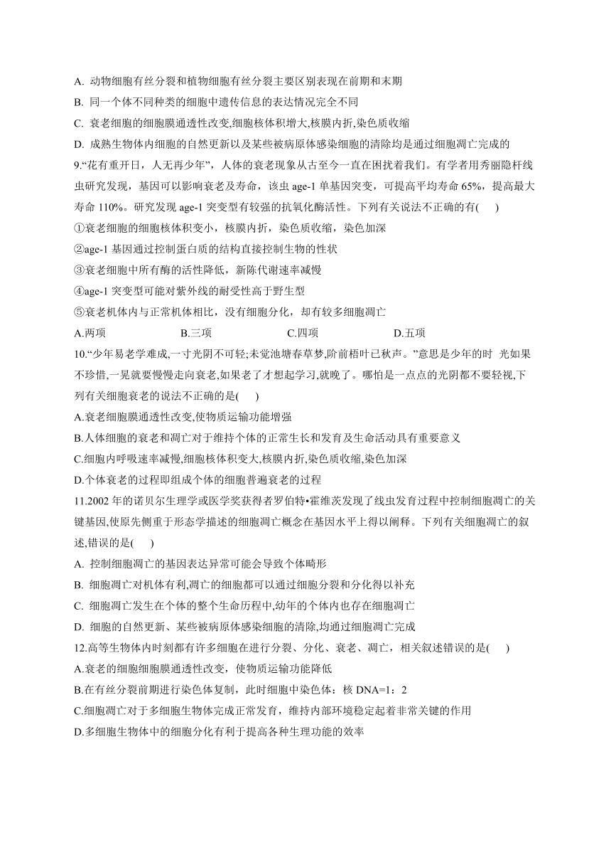 第6章 细胞的生命历程 测试题——2022-2023学年高一生物学人教版（2019）必修一（word版含答案带解析）