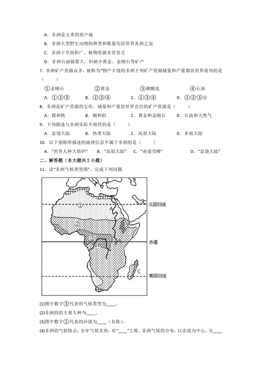 6.2非洲 第2课时 同步练习 -湘教版七年级地理下册（含解析）