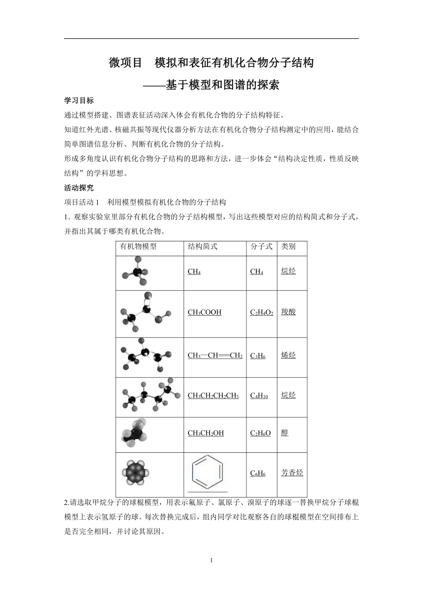 2021-2022学年高中化学鲁科版（2019）选择性必修3 第1章 微项目　模拟和表征有机化合物分子结构——基于模型和图谱的探索 学案