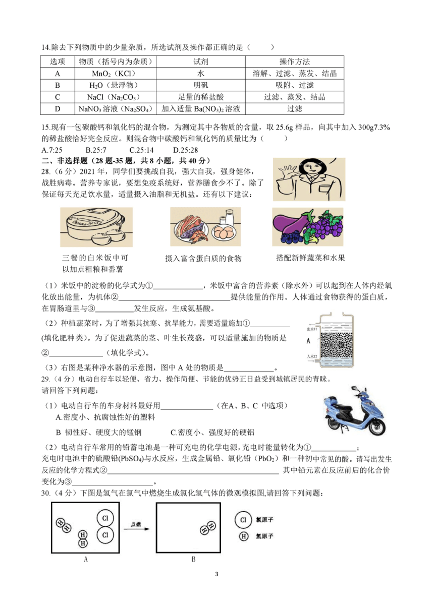 黑龙江省哈尔滨市第六十九中学2020-2021学年度（下）初四学年寒假质量检测（开学考试）化学试卷  PDF版含答案