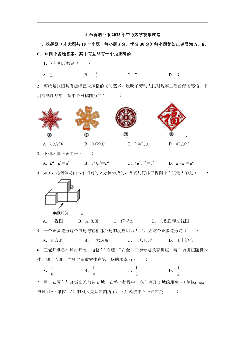 山东省烟台市2023年中考数学模拟试卷(无答案)