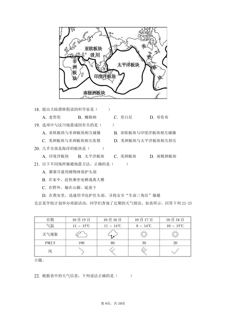 安徽省滁州市定远县育才学校2021-2022学年七年级上学期期中考试地理试题（Word版含答案）