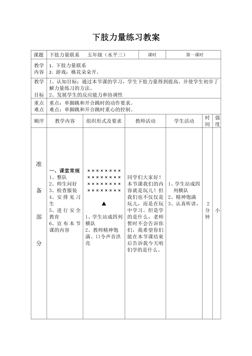 体育与健康人教版五年级-下肢力量练习教案