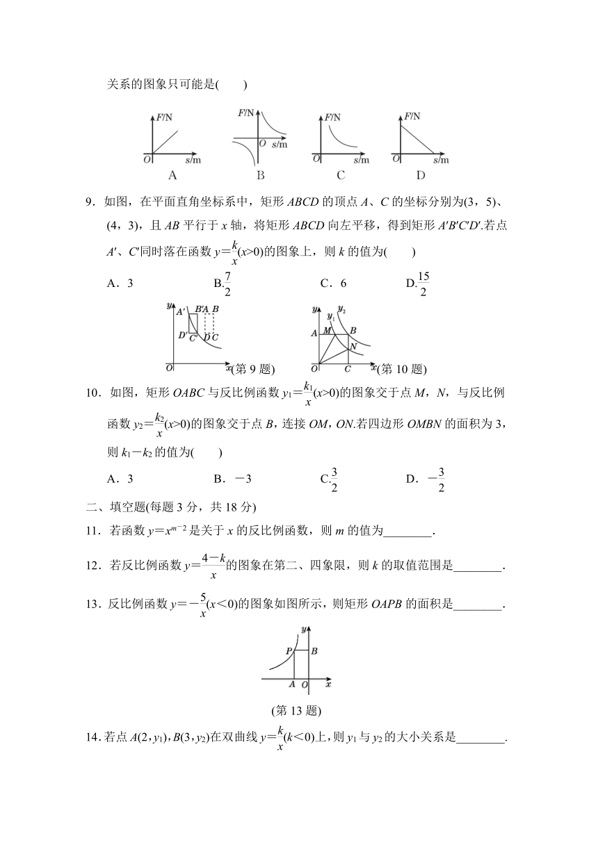 湘教版数学九年级上册第1章反比例函数 单元检测卷（含答案）