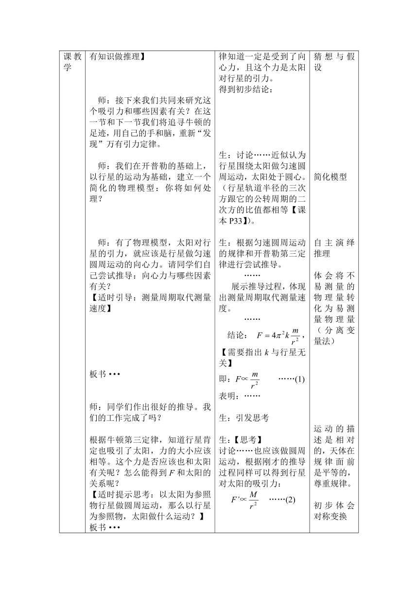 高中物理必修二教案-6.2太阳与行星间的引力2-人教版