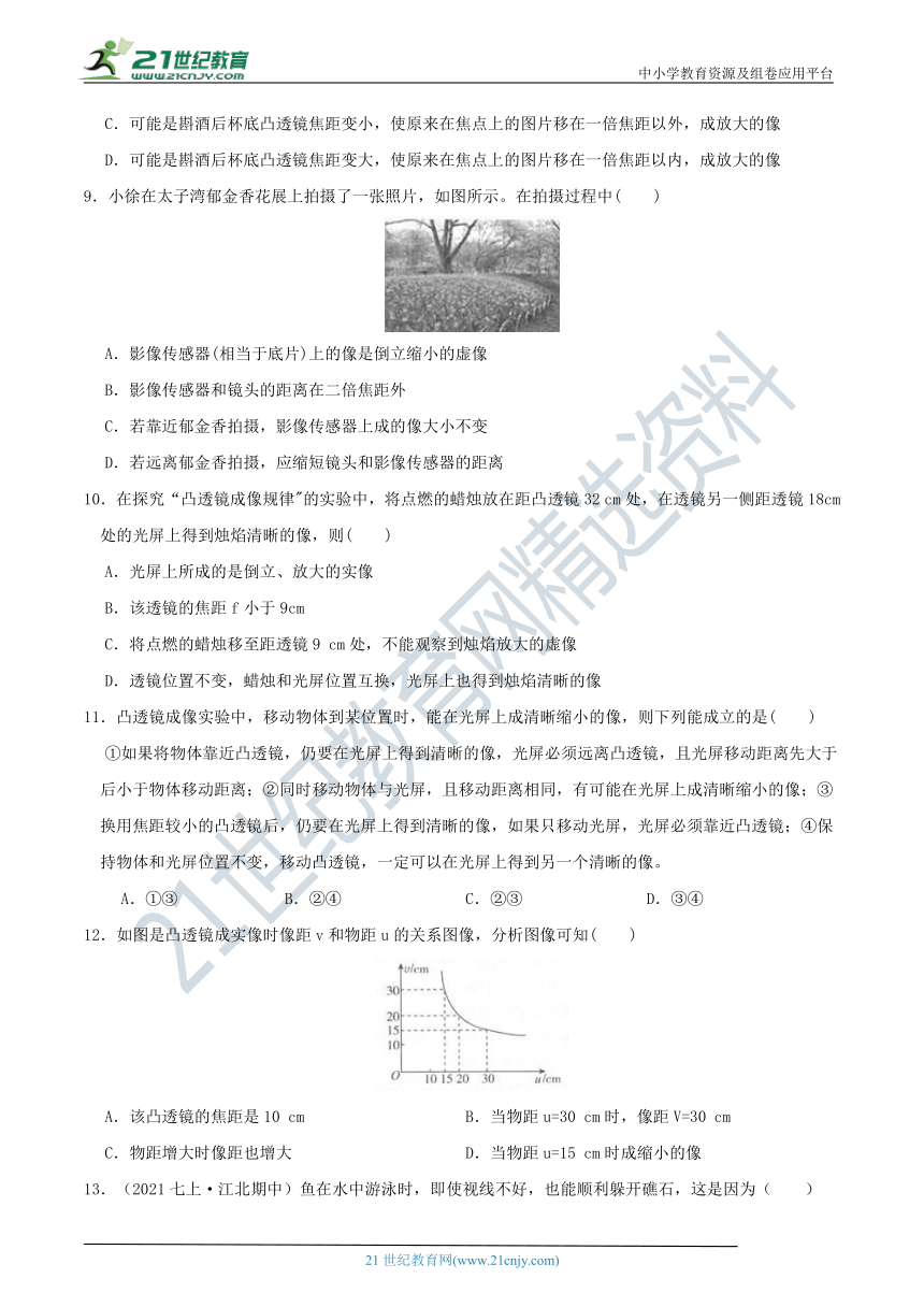 【7年级下册同步讲练测】2.6 透镜和视觉 学情检测（含答案）