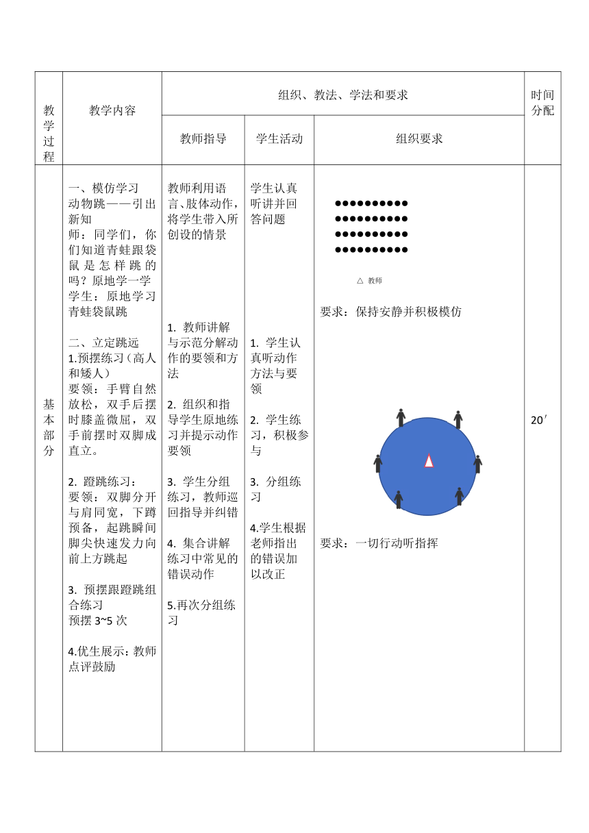 跳跃（教案）-2023-2024学年人教版体育三年级下册（表格式）