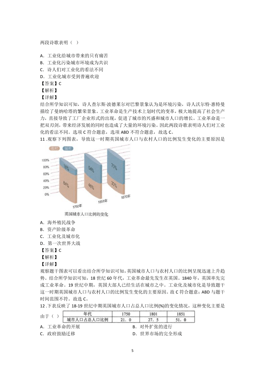 第6课 工业化国家的社会变化  图表题专练（含解析）