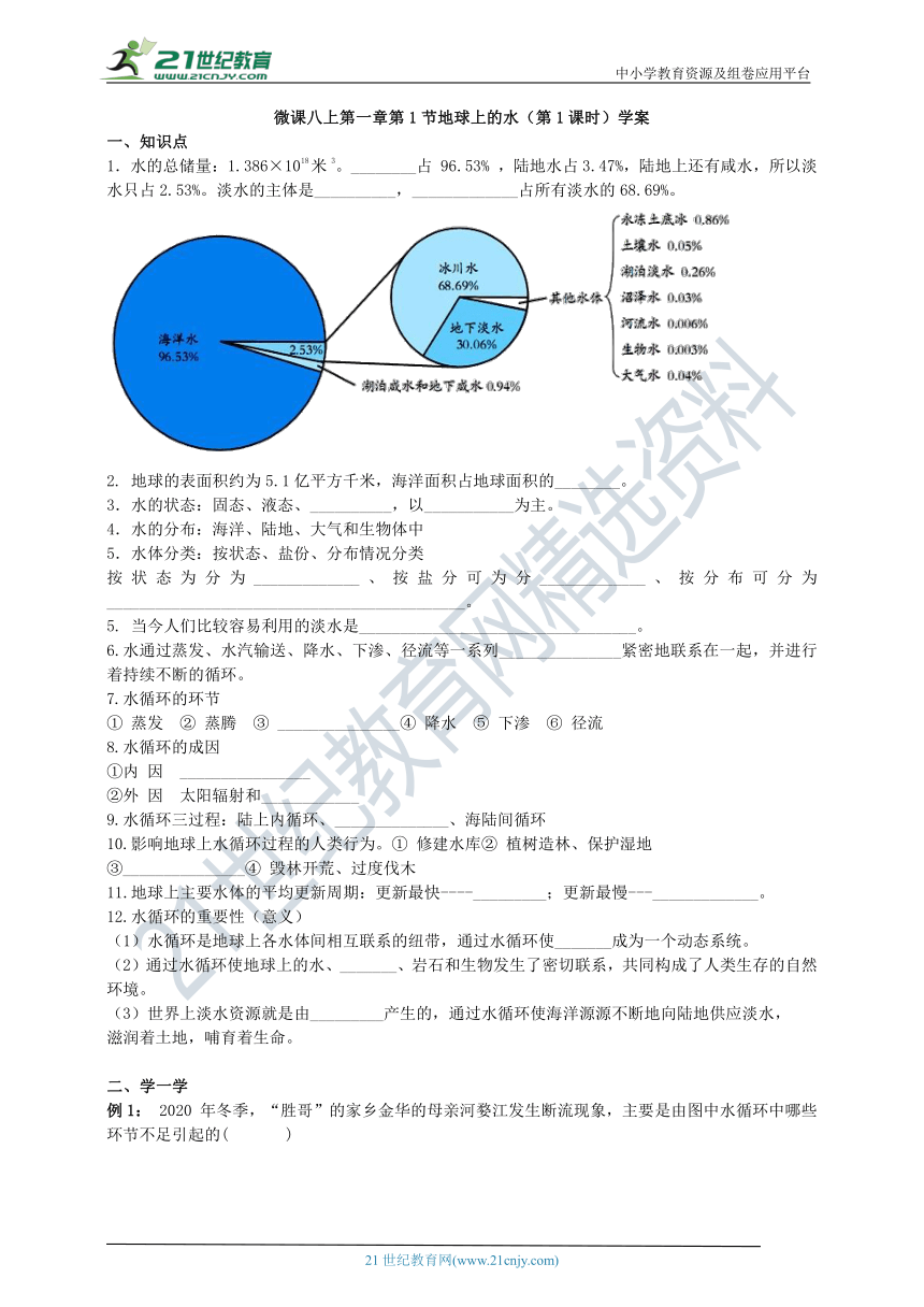 第一章第1节地球上的水 同步学案（含解析）