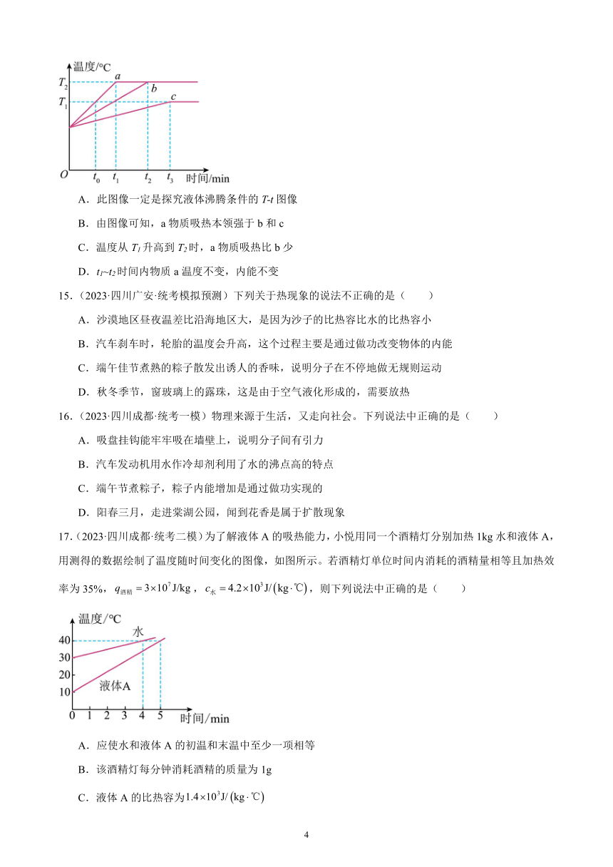 2023年四川省九年级物理中考模拟题分项选编：内能（含解析）