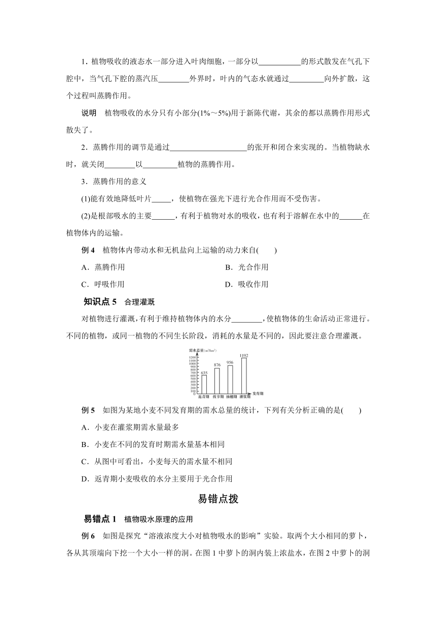 4.2水在植物体中的代谢同步练习  训练提升（含答案）