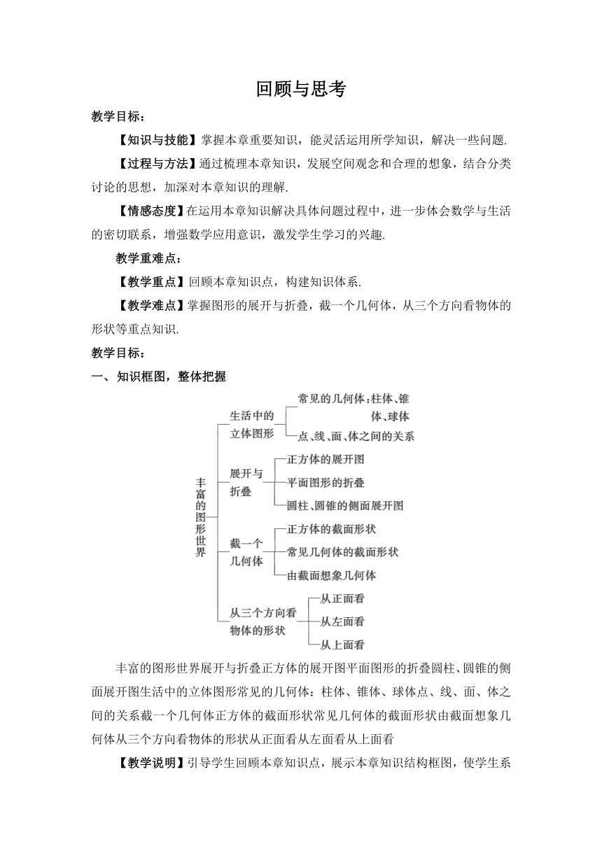 北师大版七年级数学上册 第一章 丰富的图形世界 回顾与思考教案