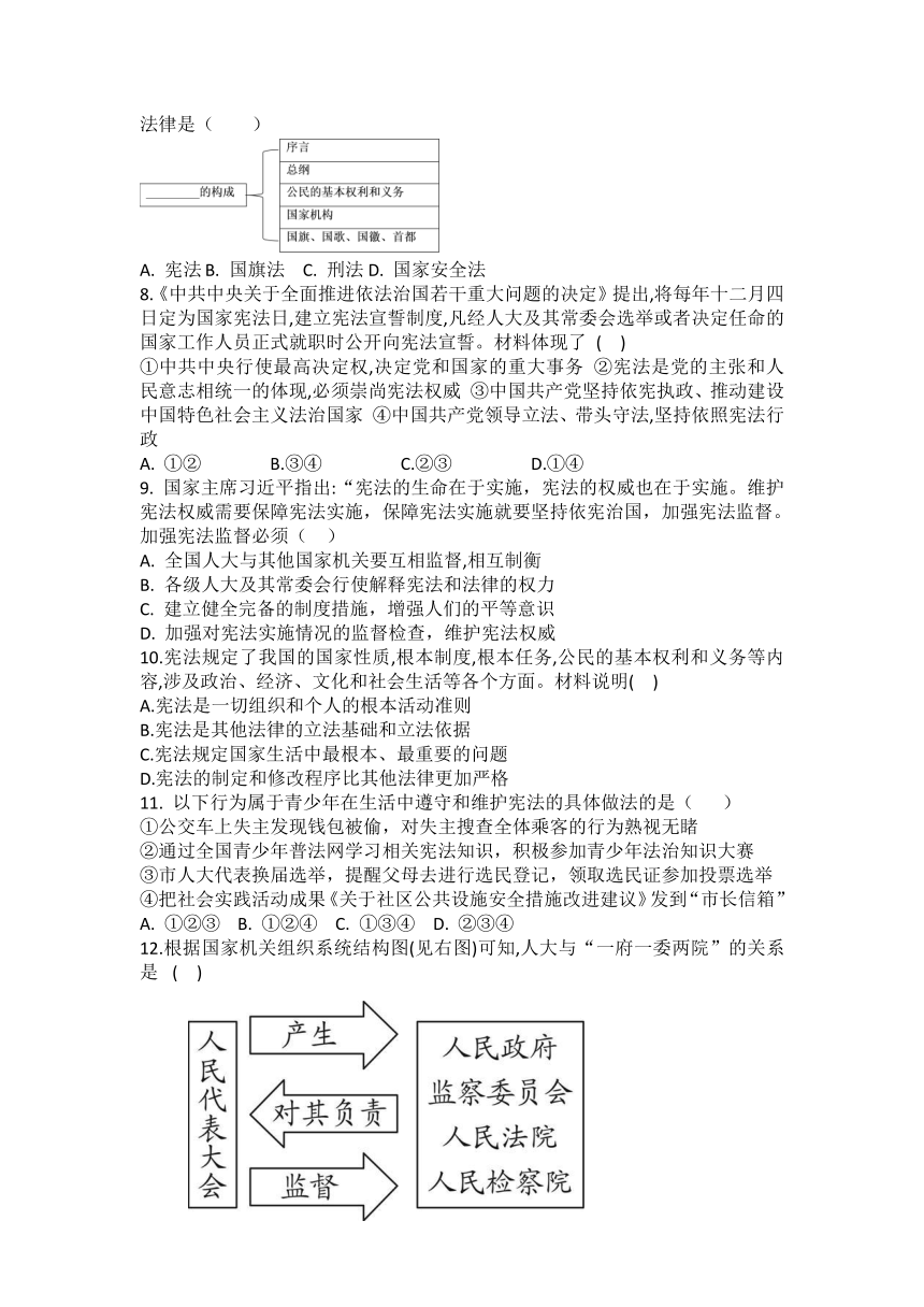 第一单元 坚持宪法至上 综合训练题（含答案）