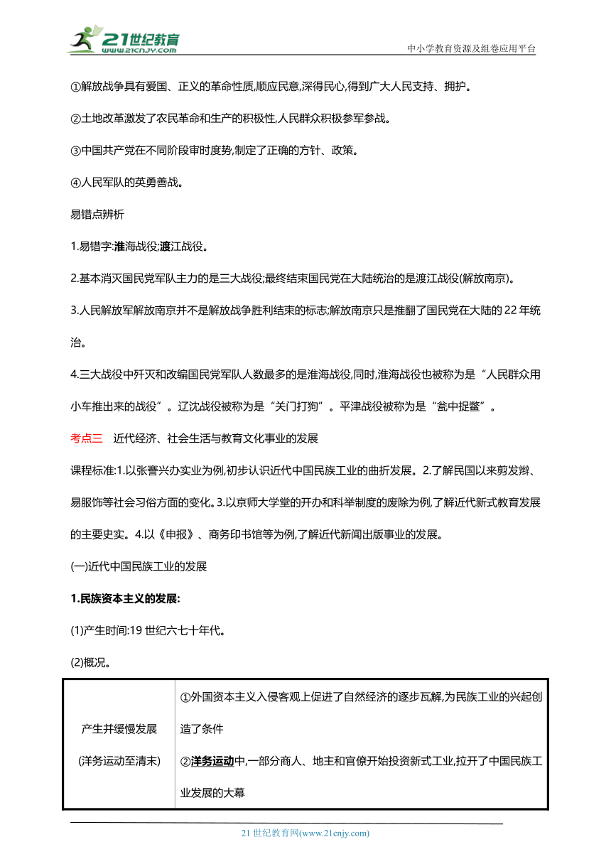 19第十九单元 人民解放战争和近代经济、社会生活与教育文化事业的发展(第23-26课)【中考历史总复习讲练学案（含解析）】