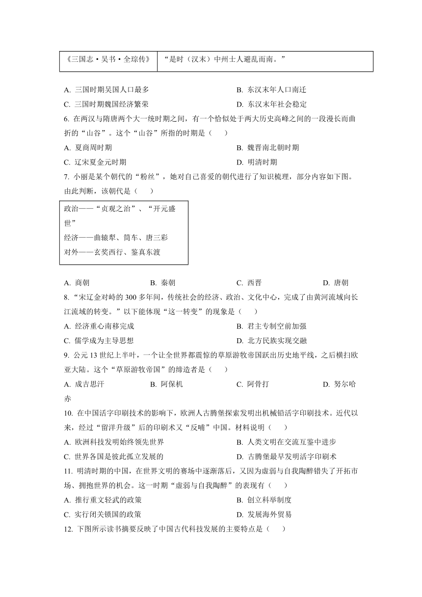 2022年山东省青岛市中考历史真题（含答案）